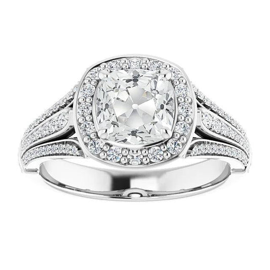 Halo Cushion Vecchio Minatore Naturale Diamante Ring Accenti A Più File 8,50 Carati