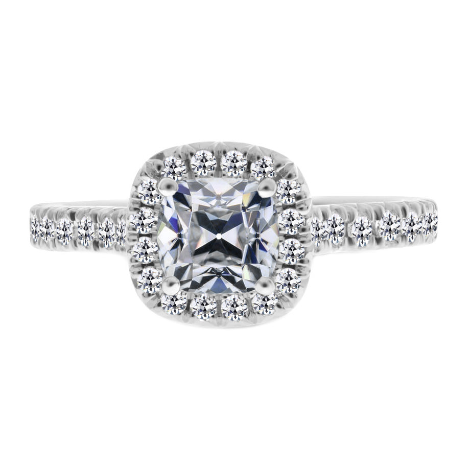 Brillante Cuscino Anello Halo in Oro 14 Carati Bianco – vista principale