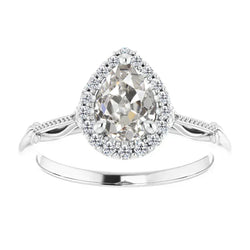 Antico Anello Halo – Diamante Fine 1,50 carati Oro Bianco 14K