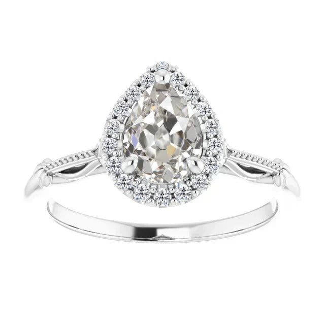 Taglio Old Mine Diamante Fine anello in Oro Bianco 14K – vista principale