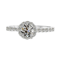 Anello con Pavé Halo Oro Bianco 14K – Brillante Cuscino Antico 1