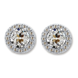 Oro Bianco 14K Taglio Old Mine Diamante Fine Orecchini 1,50