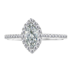 Taglio Marquise Diamante Anello con Pavé Halo in Oro Bianco 14K