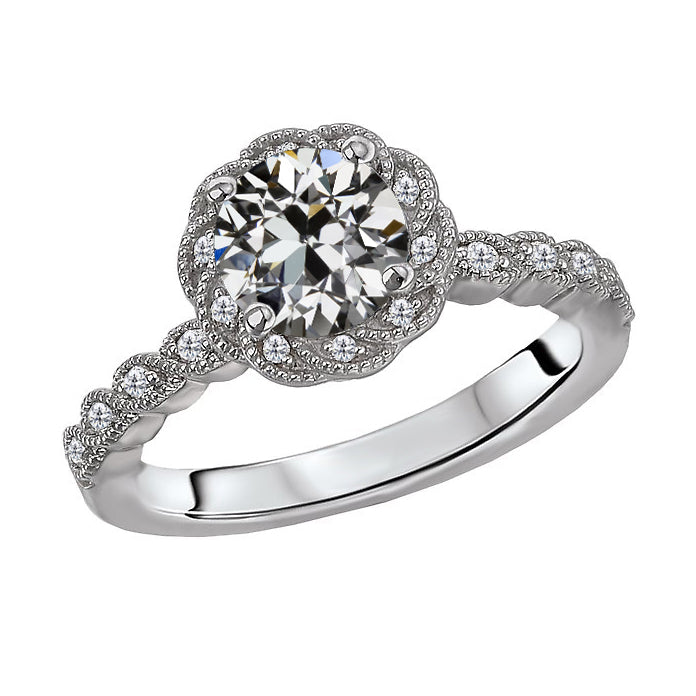 Cuscino Antico Diamante anello in Oro Bianco 14K – vista principale