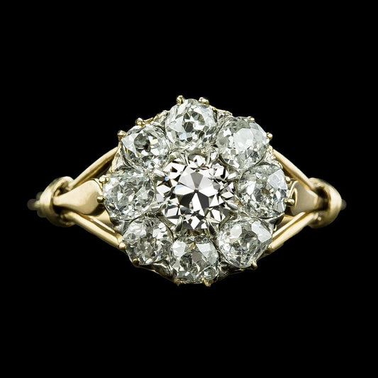 Halo Fede Nuziale Old Mine Cut Naturale Diamante 9,50 Carati Due Toni
