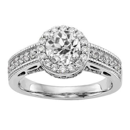 Halo Fede Nuziale Rotonda Vecchio Minatore Genuino Diamante Con Gambo Milgrain 4.25 Carati