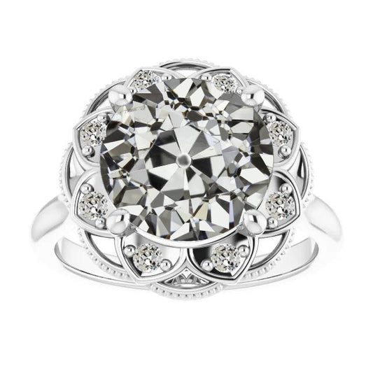 Halo Fede Nuziale Rotonda Vecchio Minatore Naturale Diamante Stile Fiore 6.50 Carati