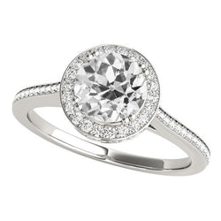 Halo Fede Nuziale Taglio Vecchio Naturale Diamanti Tondi 4.25 Carati Oro 14K