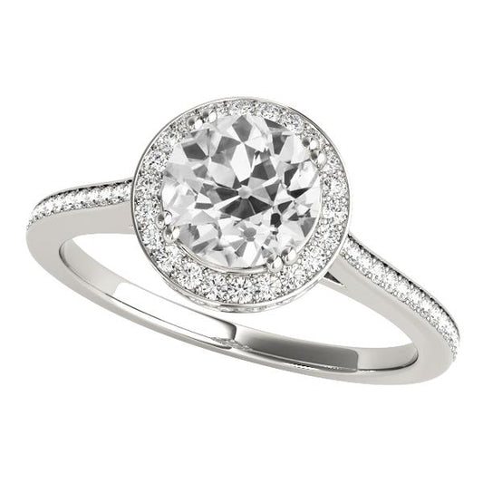 Halo Fede Nuziale Taglio Vecchio Naturale Diamanti Tondi 4.25 Carati Oro 14K