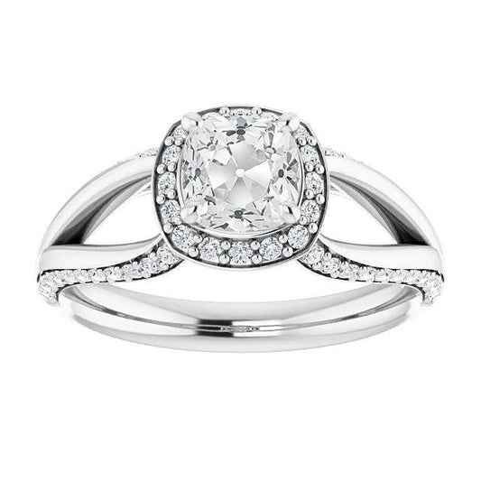 Halo Fidanzamento Cuscino Vecchio Minatore Anello Di Naturale Diamanti Gambo Diviso 7 Carati