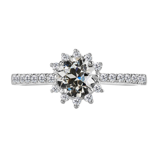 Diamante Cuscino Antico Solitario con Pietre Laterali in Oro Bianco 14K – vista principale