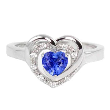 Halo Gemstone Heart Ring Blue Sapphire Jewelry 1,50 carati in oro bianco 14K