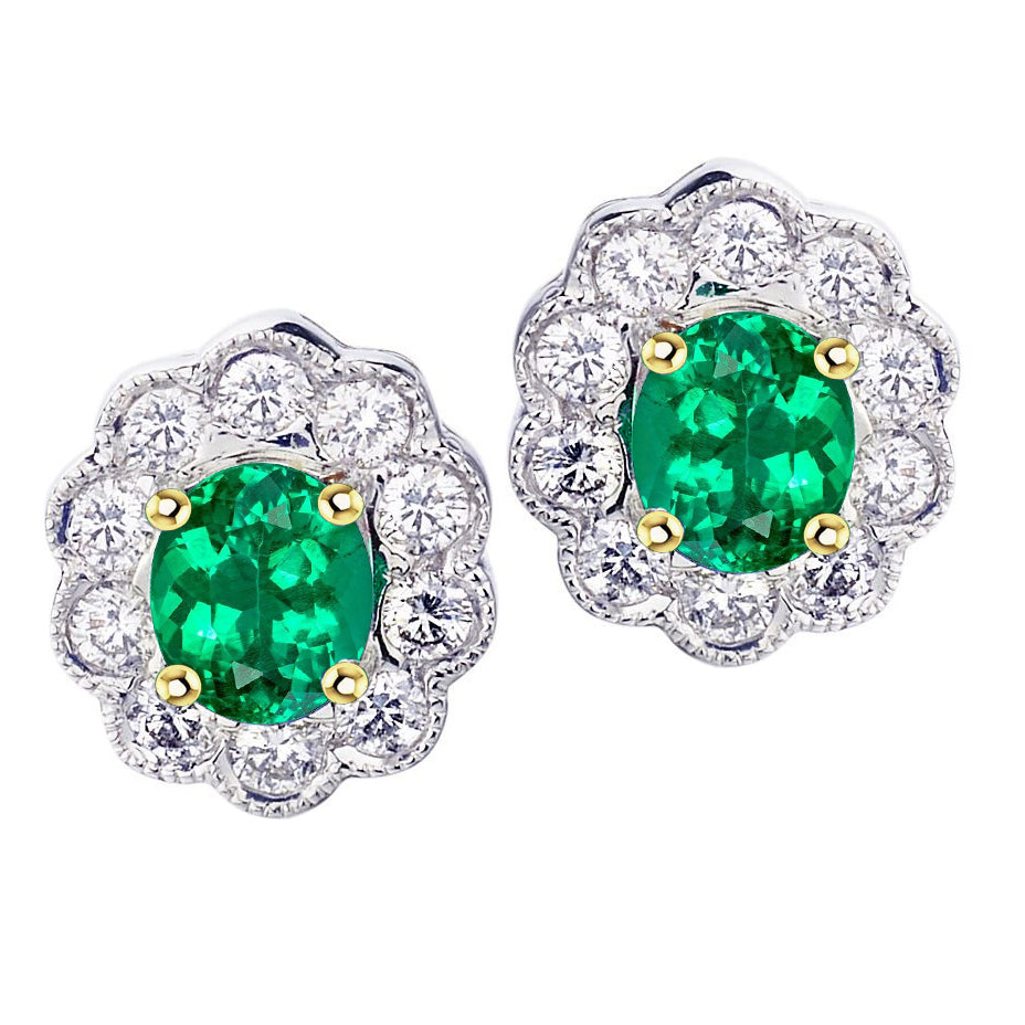 Smeraldo Ovale Gemstone Earring in Oro Due Toni 14K – vista principale