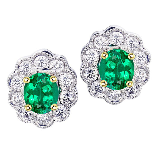 Smeraldo Ovale Gemstone Earring in Oro Due Toni 14K – vista principale