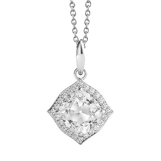 Halo Genuino Diamante Ciondolo Cuscino Old Mine Cut Prong Set 4 Carati Oro 14K