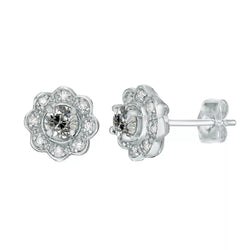 Halo Genuino Diamante Studs Flower Style Vecchio Taglio Orecchini 4 Carati Push Backs