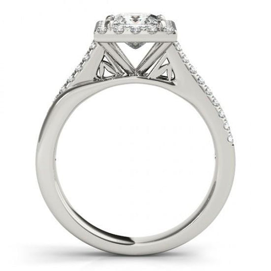 Halo Genuino Diamond Princess Cut Con Accenti Anello Di Fidanzamento 1.50 Carati