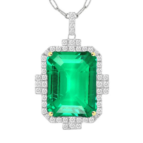 Smeraldo Fine Pendente Pietra Preziosa 3-carati Oro Due Toni 14K – vista principale