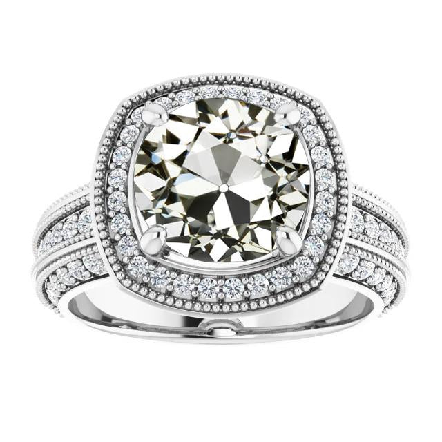 Halo Il Giro Old Mine Cut Genuino Diamante Ring 14K Gioielli In Oro 6,50 Carati