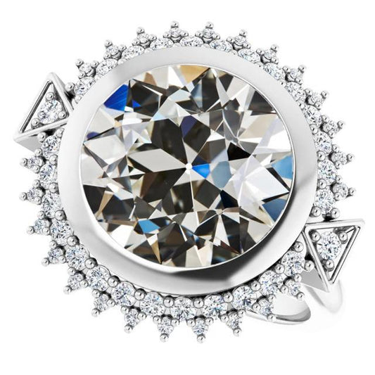 Halo Il Giro Old Mine Cut Genuino Diamante Ring Bezel Set Star Style 8 Carati