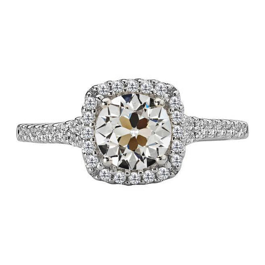Halo Il Giro Old Mine Cut Genuino Diamante Ring Con Accenti Oro 4,50 Carati