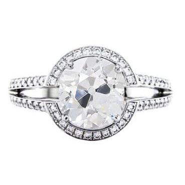 Halo Il Giro Old Mine Cut Genuino Diamante Ring Prong Set Oro 3,50 Carati