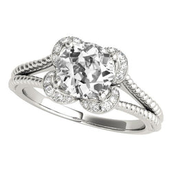 Halo Il Giro Old Mine Cut Naturale Diamante Ring Stile Corda 4 Carati Gambo Diviso