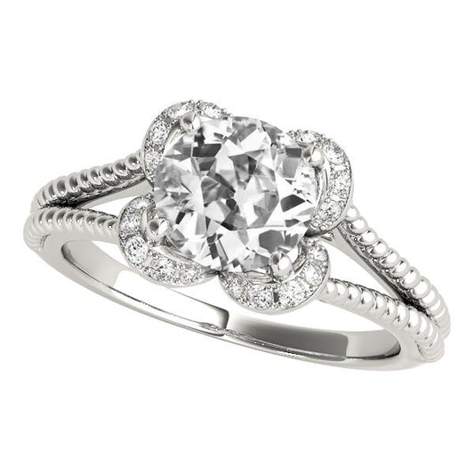 Halo Il Giro Old Mine Cut Naturale Diamante Ring Stile Corda 4 Carati Gambo Diviso