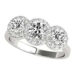 Halo Il Giro Old Mine Cut Vero Diamante Ring 3 Stone Style 6 Carati