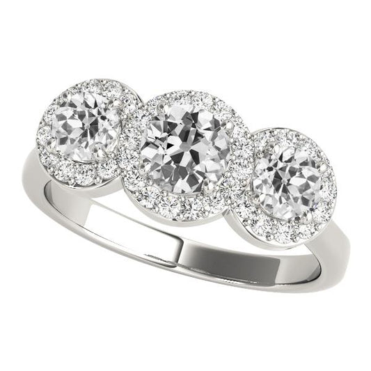 Halo Il Giro Old Mine Cut Vero Diamante Ring 3 Stone Style 6 Carati