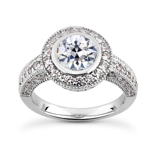 Halo Il Giro Old Mine Cut Vero Diamante Ring Bezel Vintage Style 5 Carati