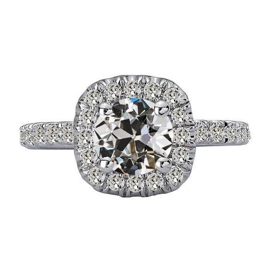 Halo Il Giro Old Mine Cut Vero Diamante Ring Prong Set Oro 14K 6 Carati