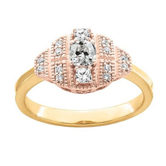 Halo Il Giro Vecchio Minatore Anello Di Fidanzamento Con Genuino Diamante Two Tone Gold 2,25 Carati