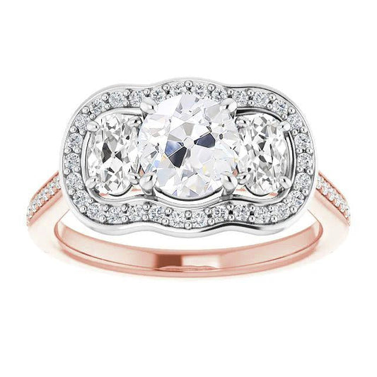 Halo Il Giro Vecchio Minatore Anello Di Naturale Diamanti Con Accenti Set 9,25 Carati