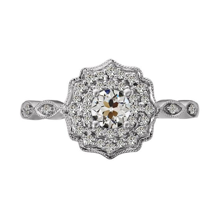 Halo Il Giro Vecchio Minatore Naturale Diamante Ring Flower Style Oro 14K 3 Carati