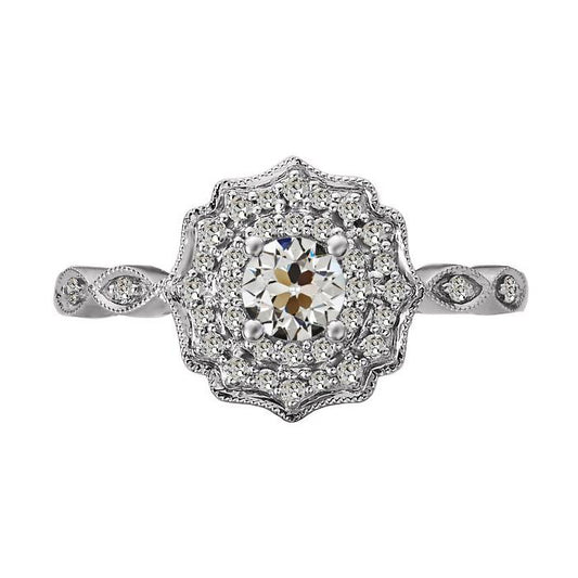 Halo Il Giro Vecchio Minatore Naturale Diamante Ring Flower Style Oro 14K 3 Carati