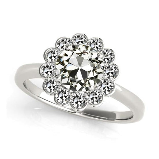 Halo Il Giro Vecchio Minatore Naturale Diamante Ring Flower Style Oro 14K 3,50 Carati