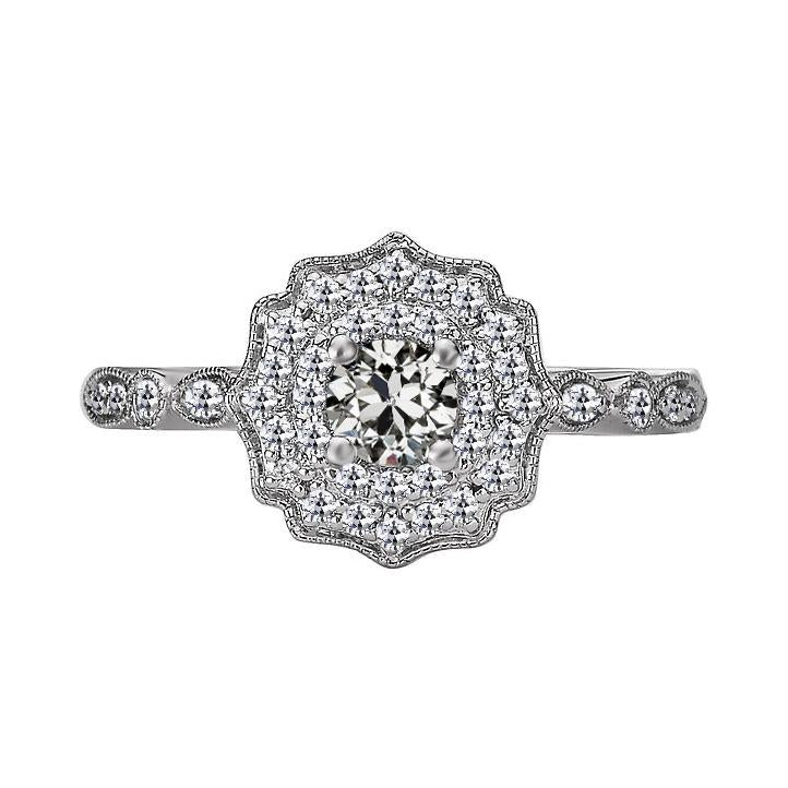 Halo Il Giro Vecchio Minatore Vero Diamante Ring Flower Vintage Style 3,50 Carati