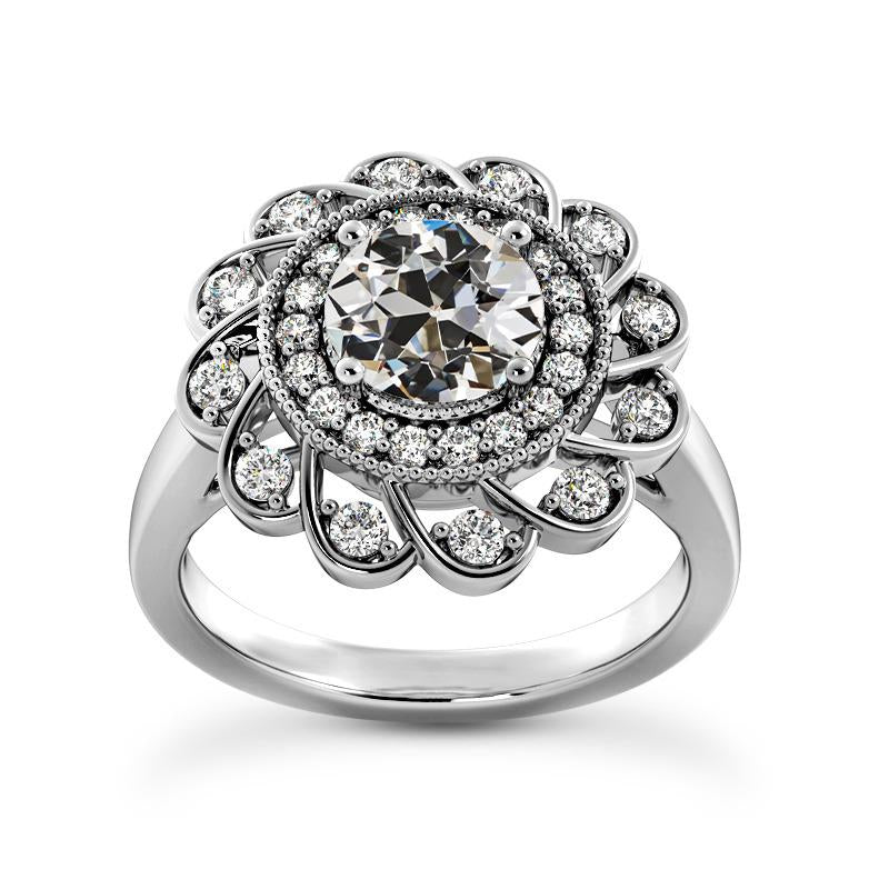Halo Il Giro Vecchio Minatore Vero Diamante Wedding Ring Flower Style 4,75 Carati