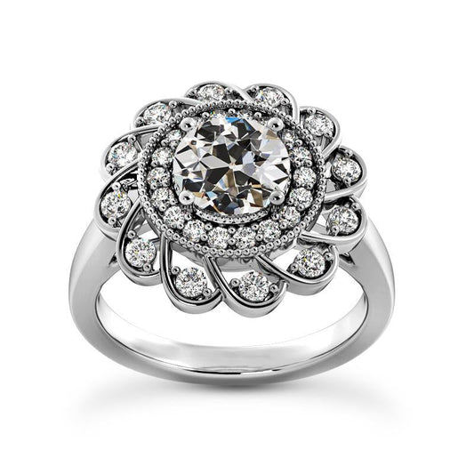 Halo Il Giro Vecchio Minatore Vero Diamante Wedding Ring Flower Style 4,75 Carati