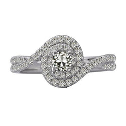 Halo Il Giro Vecchio Taglio Genuino Diamante Ring Gambo Ritorto Oro 14K 4 Carati