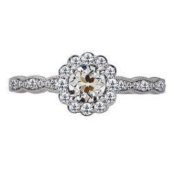 Halo Il Giro Vecchio Taglio Vero Diamante Ring Flower Style 4,50 Carati