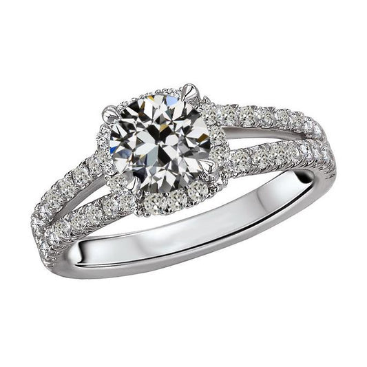 Halo Il Giro Vecchio Taglio Vero Diamante Ring Prong Gioielli Con Gambo Diviso 6 Carati