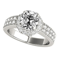 Halo Il Giro & Cushion Anello Con Naturale Diamanti A Taglio Antico, Pavé, 5,75 Carati