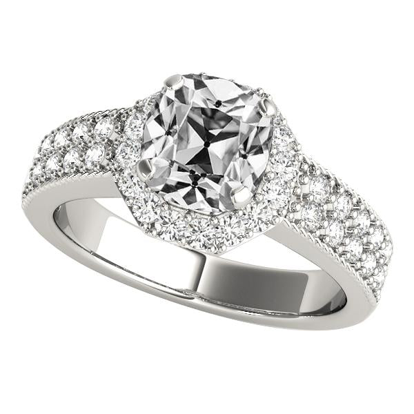 Halo Il Giro & Cushion Anello Con Naturale Diamanti A Taglio Antico, Pavé, 5,75 Carati