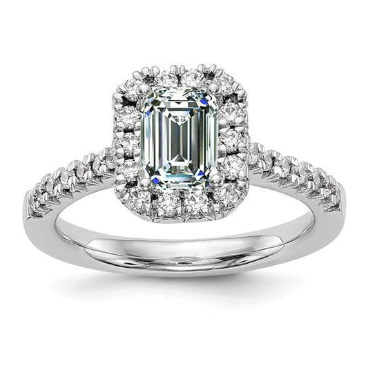 Halo Il Giro & Emerald Vero Diamante Ring Fishtail Set Gioielli Da 4,50 Carati