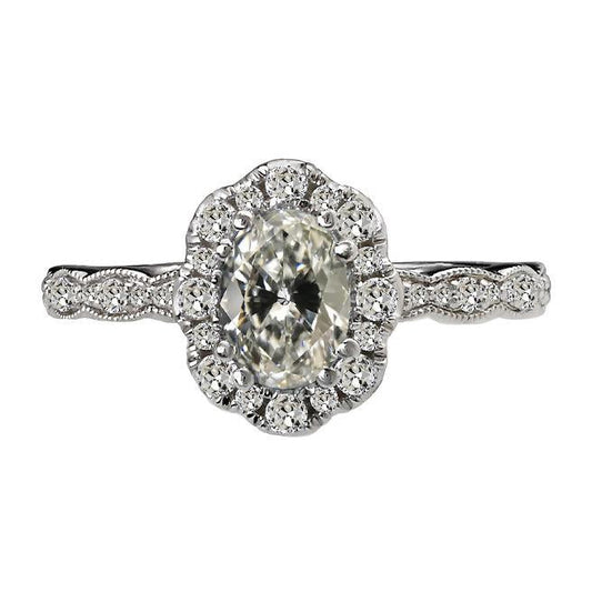 Halo Il Giro & Oval Old Mine Cut Naturale Diamante Ring Gioielli Da Donna 5 Carati