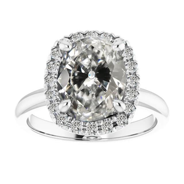 Halo Il Giro & Oval Old Mine Cut Naturale Diamante Ring Prong Set 7 Carati