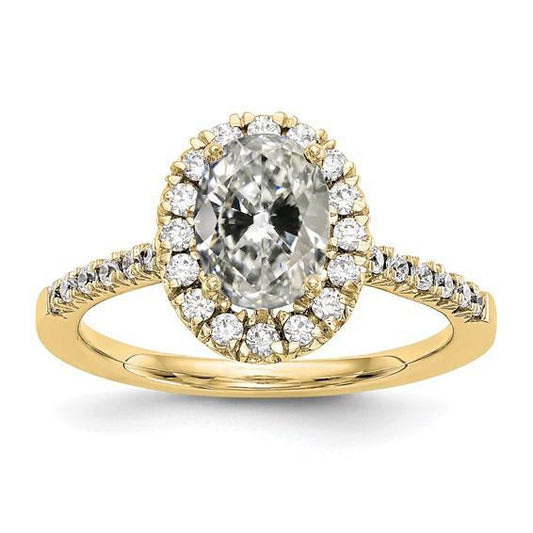 Halo Il Giro & Oval Vecchio Taglio Vero Diamante Ring Gioielleria In Oro Giallo 4 Carati