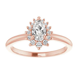 Halo Il Giro & Pear Old Mine Cut Genuino Diamante Ring 3,25 Carati In Oro Rosa